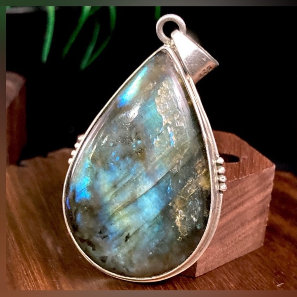 XL Labradorite Spectrolite 925 Teardrop Gemstone Pendant Blue Flash